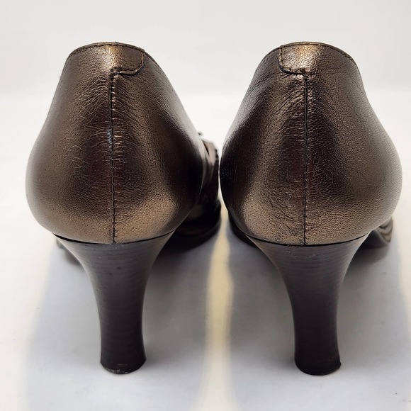 Sofft Womens Metallic Gold Leather Pumps Heels Size 9 M Peep Toe Woven Comfort - Picture 6 of 8